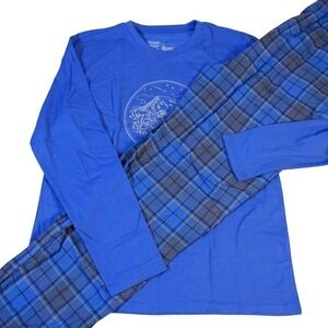 Columbia Pajama Pants Set Men XXL Long Sleeve Shirt Mountain Graphic Blue